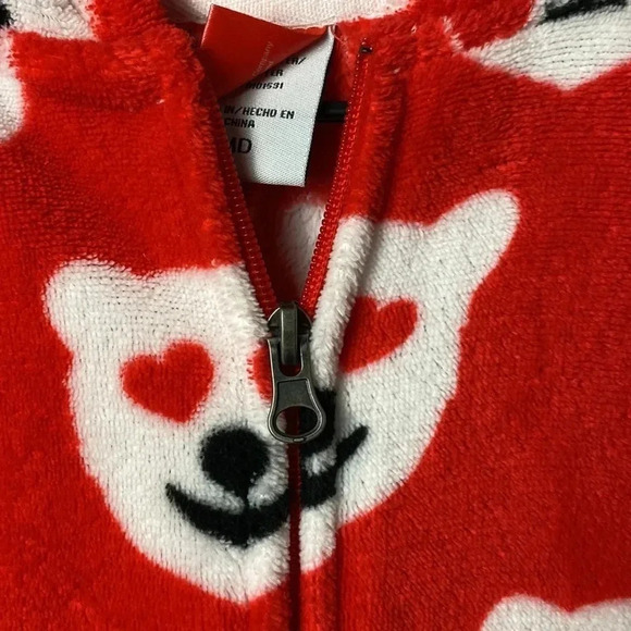 COCA COLA BEAR WOMENS SIZE MEDIUM ONE PIECE FOOTED HOODED PAJAMAS ZIP FRONT - Picture 5 of 11